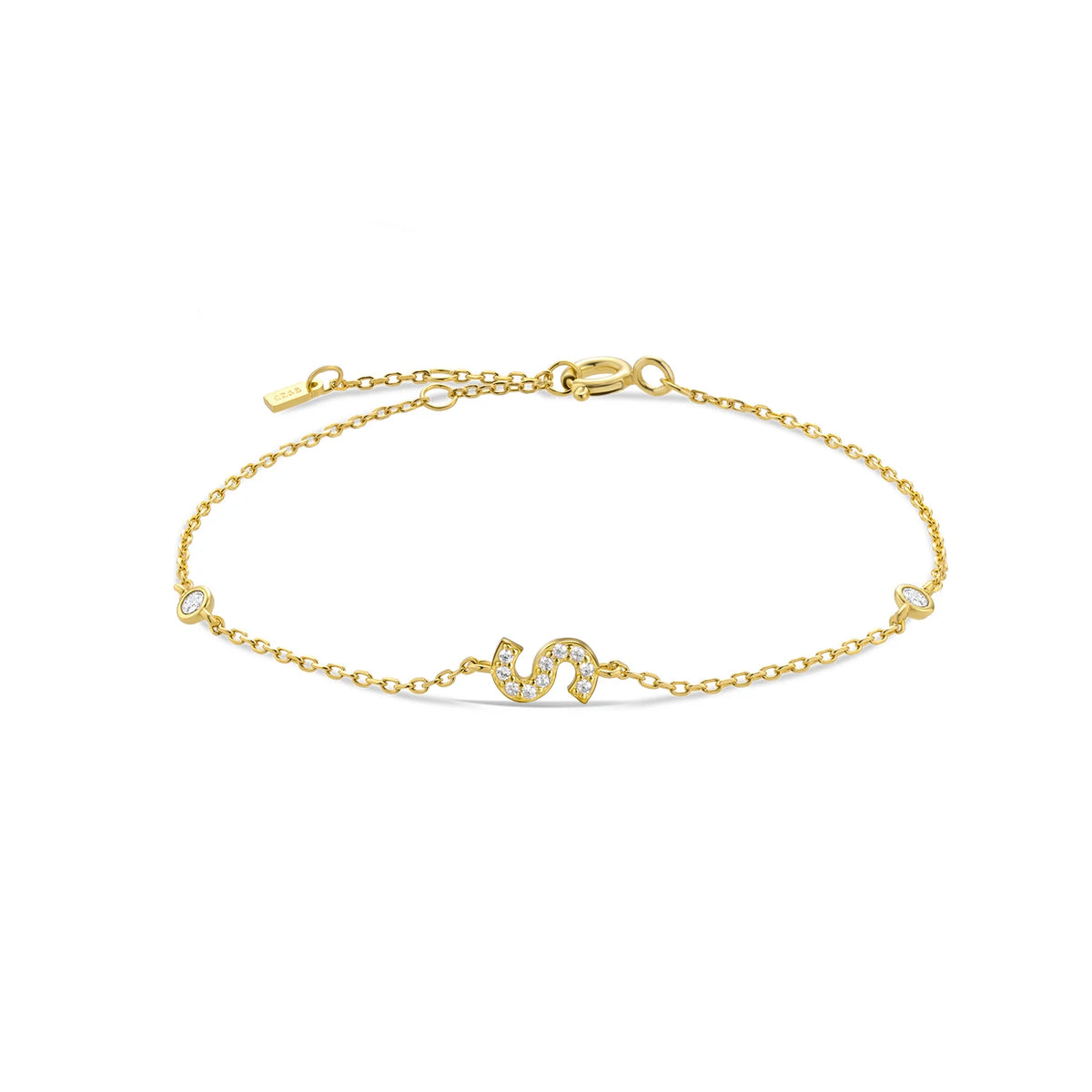 Gold dainty initial bracelet with the letter S