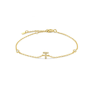 Gold dainty initial bracelet with the letter T