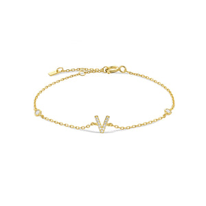 Gold dainty initial bracelet with the letter V