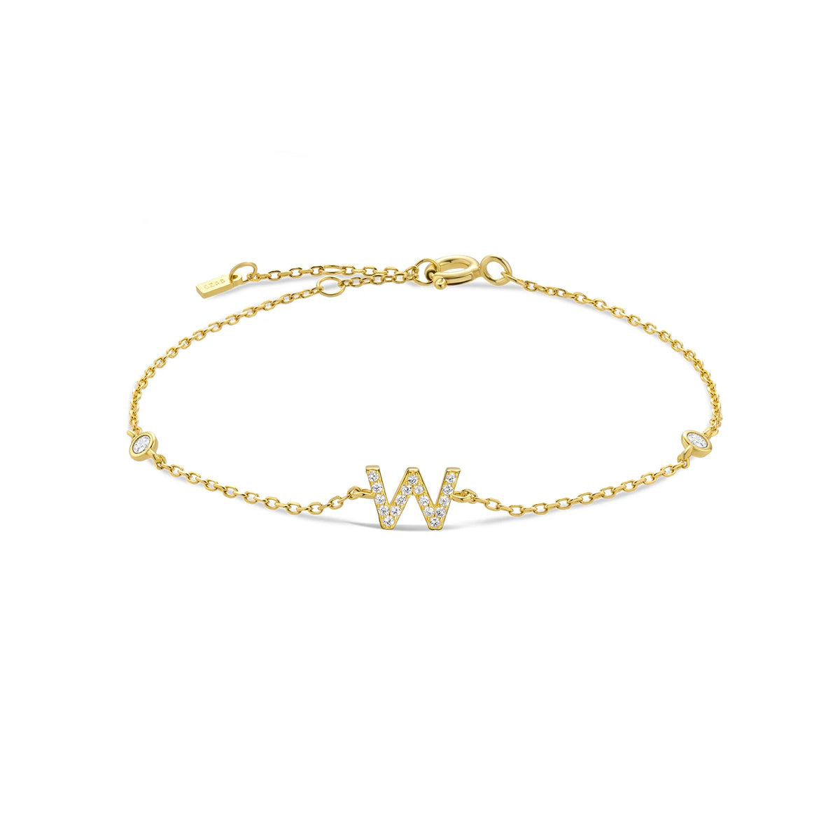 Gold dainty initial bracelet with the letter W