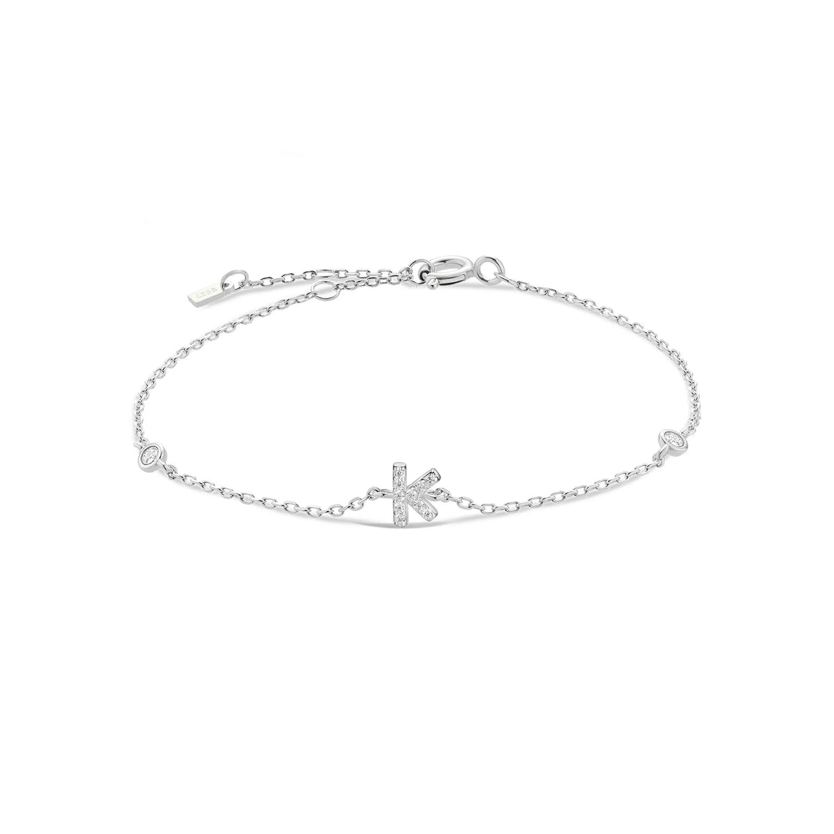 Silver dainty initial bracelet with the letter K