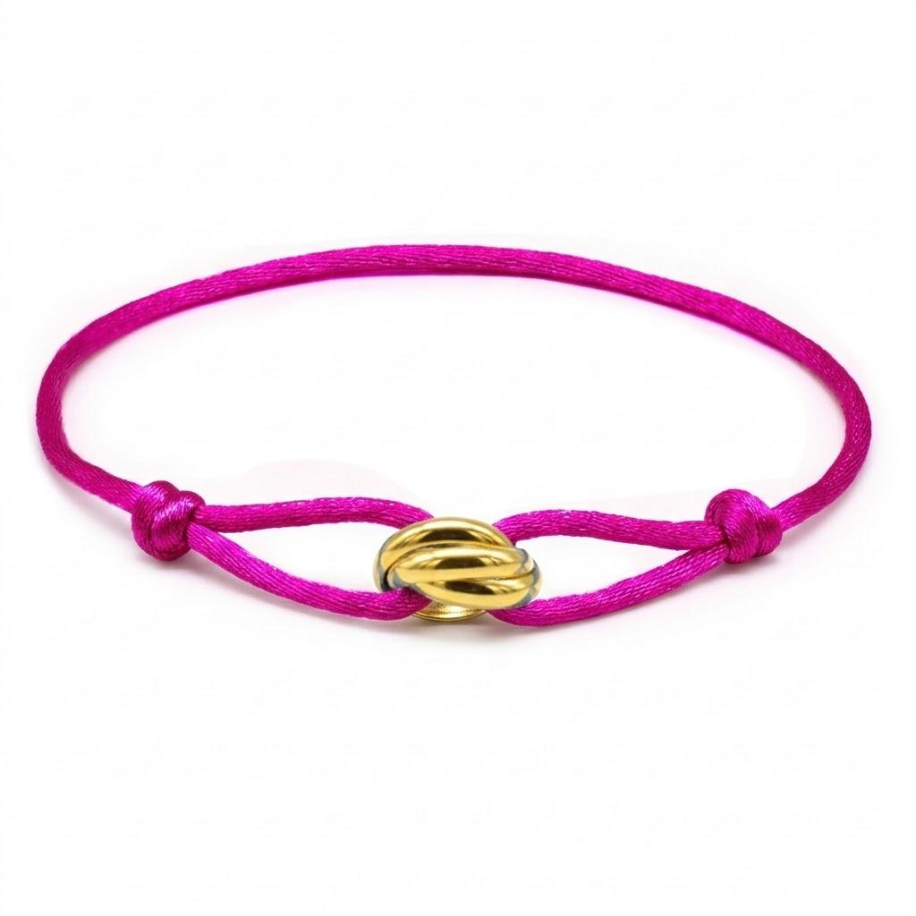 Hot pink bracelet with a gold clasp on a white background