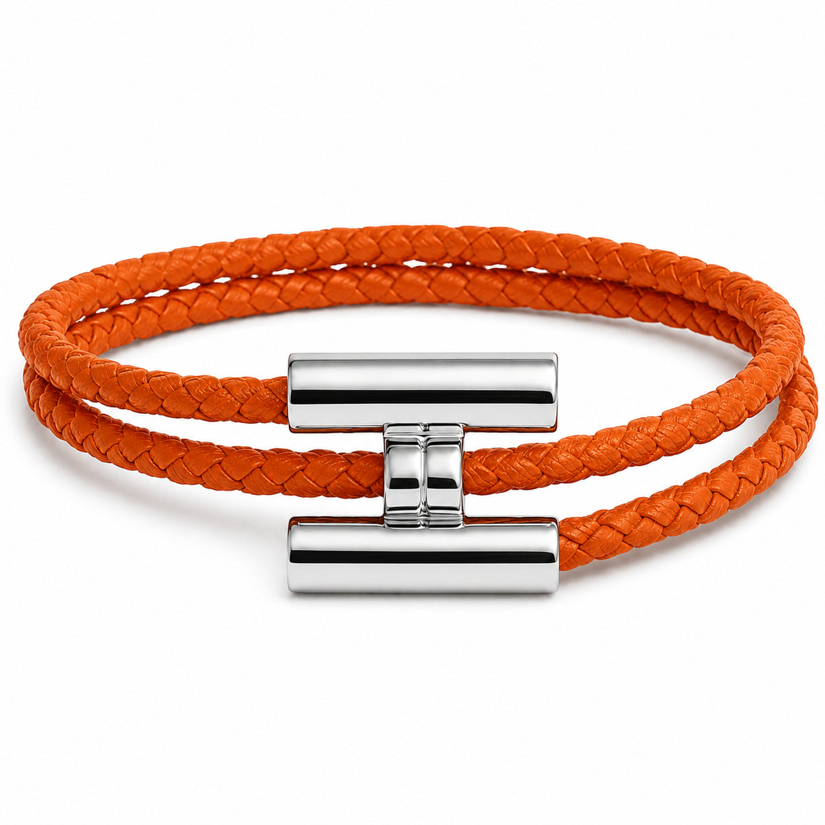 Helios Leather Monogram Bracelet Hand-Woven Silver Clasp