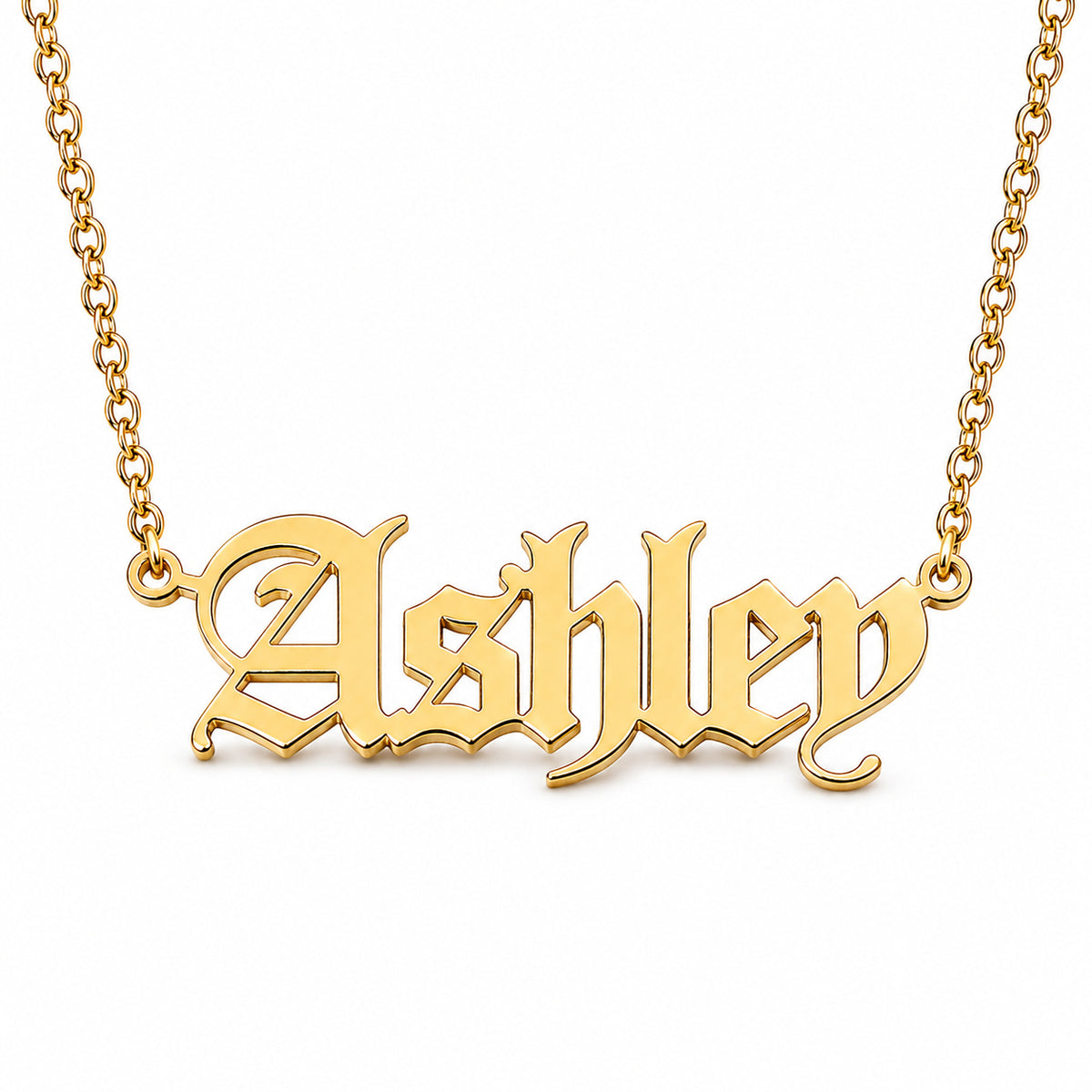 Old English Custom Name Necklace Gold