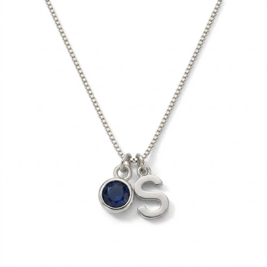 Ketting met Geboortesteen en Initiaal Zilver