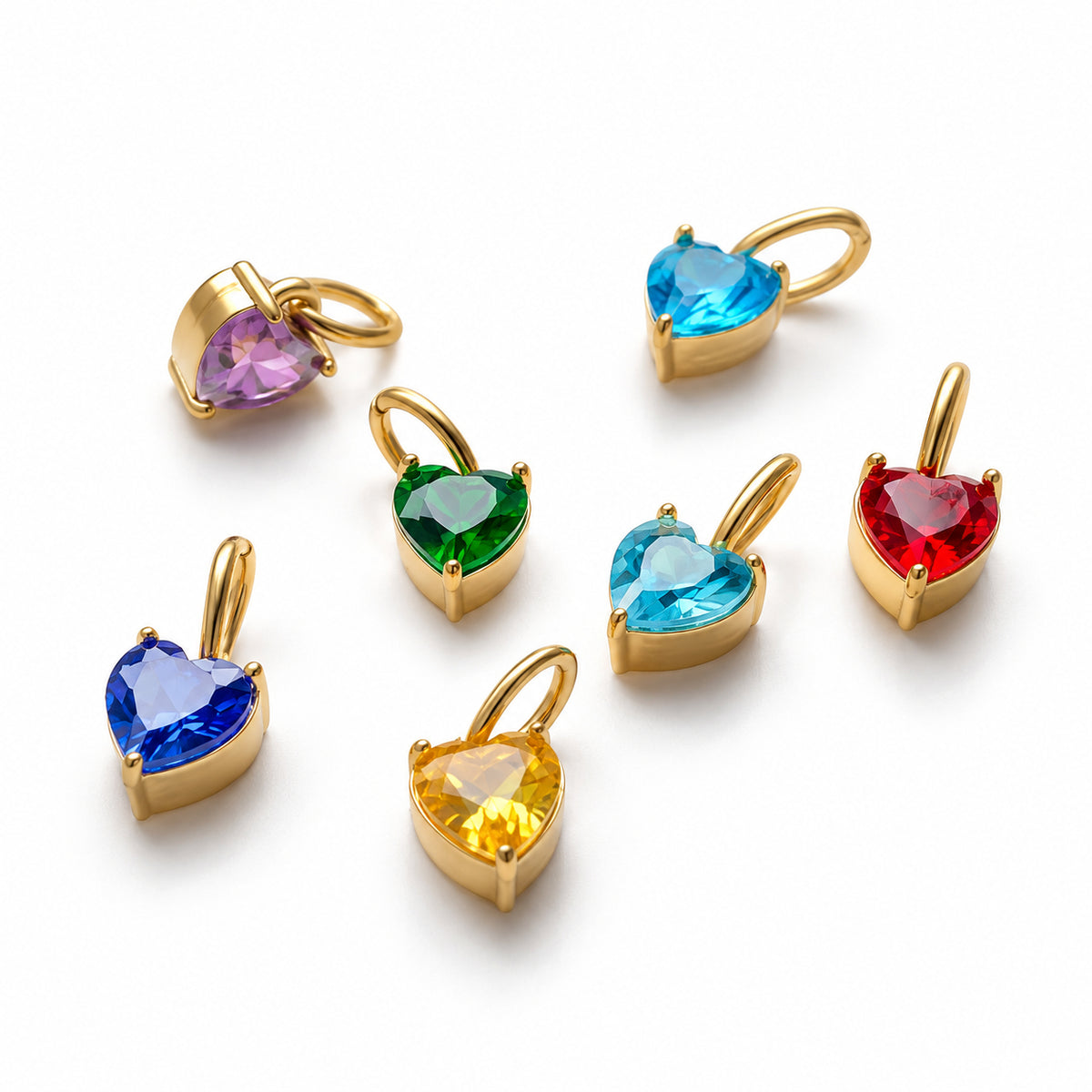 Mini Heart Birthstone Charm Gold