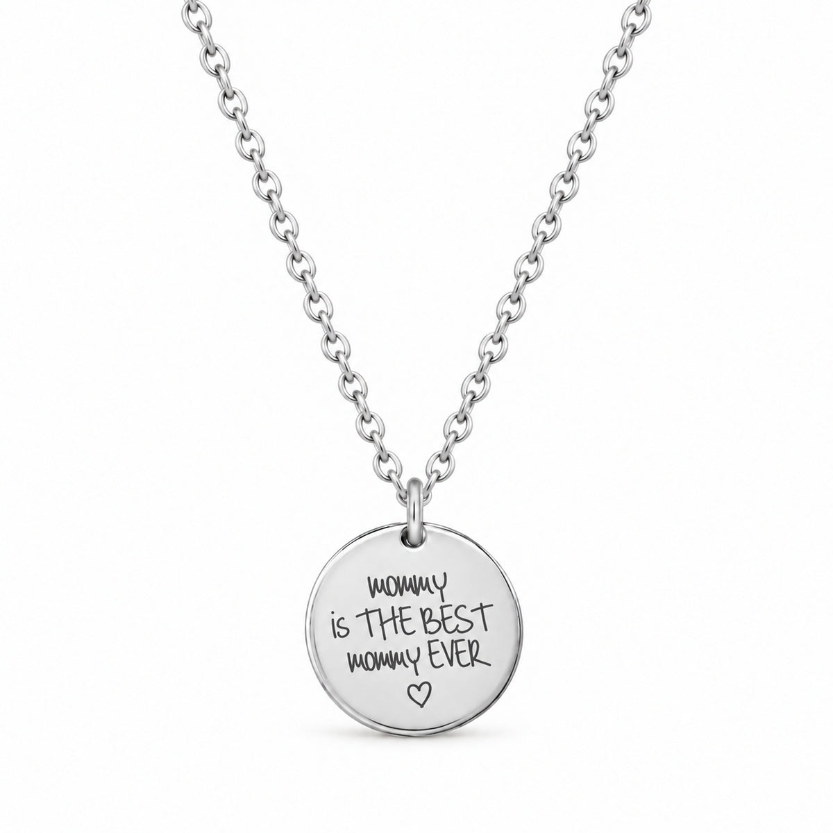 Silver handwriting necklace engraved mommy is the best mommy ever with a heart