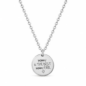 Silver handwriting necklace engraved mommy is the best mommy ever with a heart