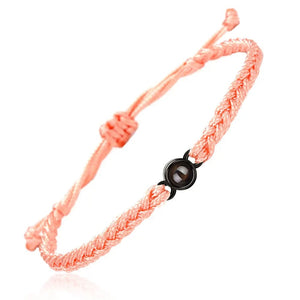 Rosa geflochtenes verstellbares Kordelarmband mit schwarzem Fotoprojektionsstein