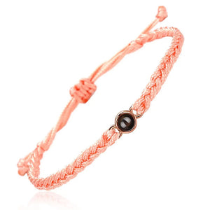 Rosa geflochtenes verstellbares Kordelarmband mit roségoldenem Fotoprojektionsstein