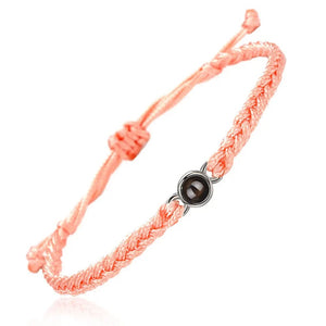 Rosa geflochtenes verstellbares Kordelarmband mit silbernem Fotoprojektionsstein