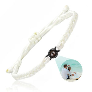 Weißes geflochtenes Kordelarmband mit Fotoprojektion, Paarfoto aus dem Stein projiziert